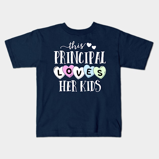 Principal Loves Her Kids Hearts School Teacher Valentine Kids T-Shirt by 14thFloorApparel